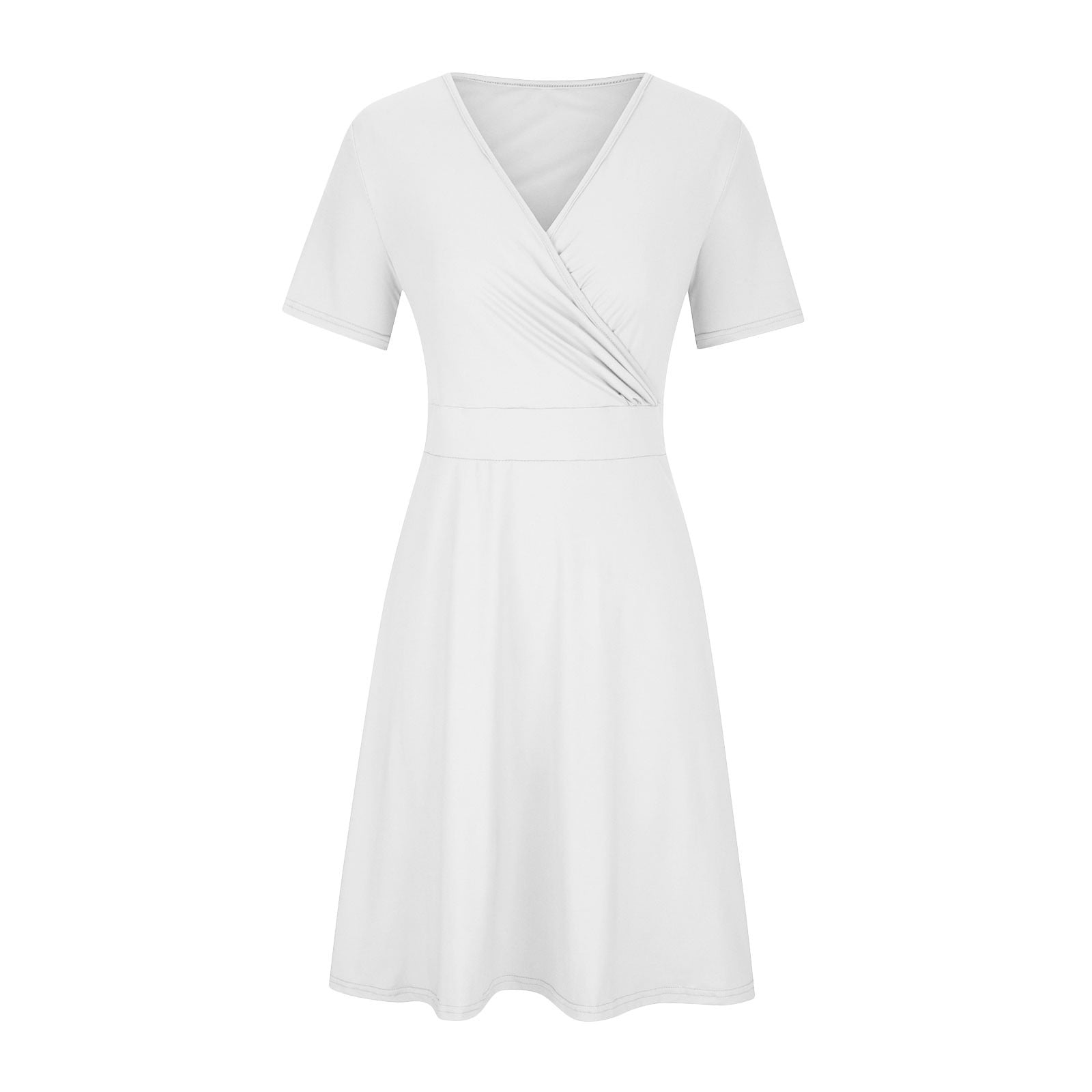Hueook Plus Size Dresses Cocktail Dresses for Wedding Guest Womens Casual Plus Size V-Neck Solid Short Sleeve Boho Dress Dress with Pockets White XL