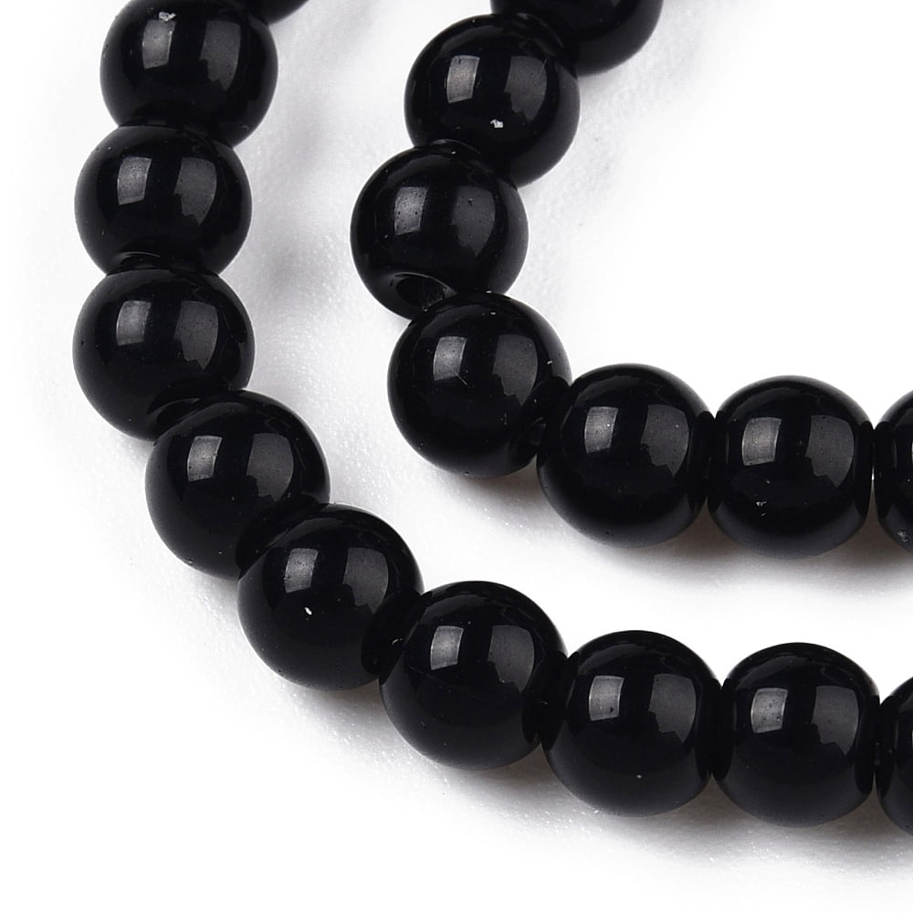 Opaque Solid Color Glass Beads Strands Round Black 8~8.5mm Hole: 1.5mm about 51~53pcs/strand 14.96 inch~15.55 inch(38~39.7cm)