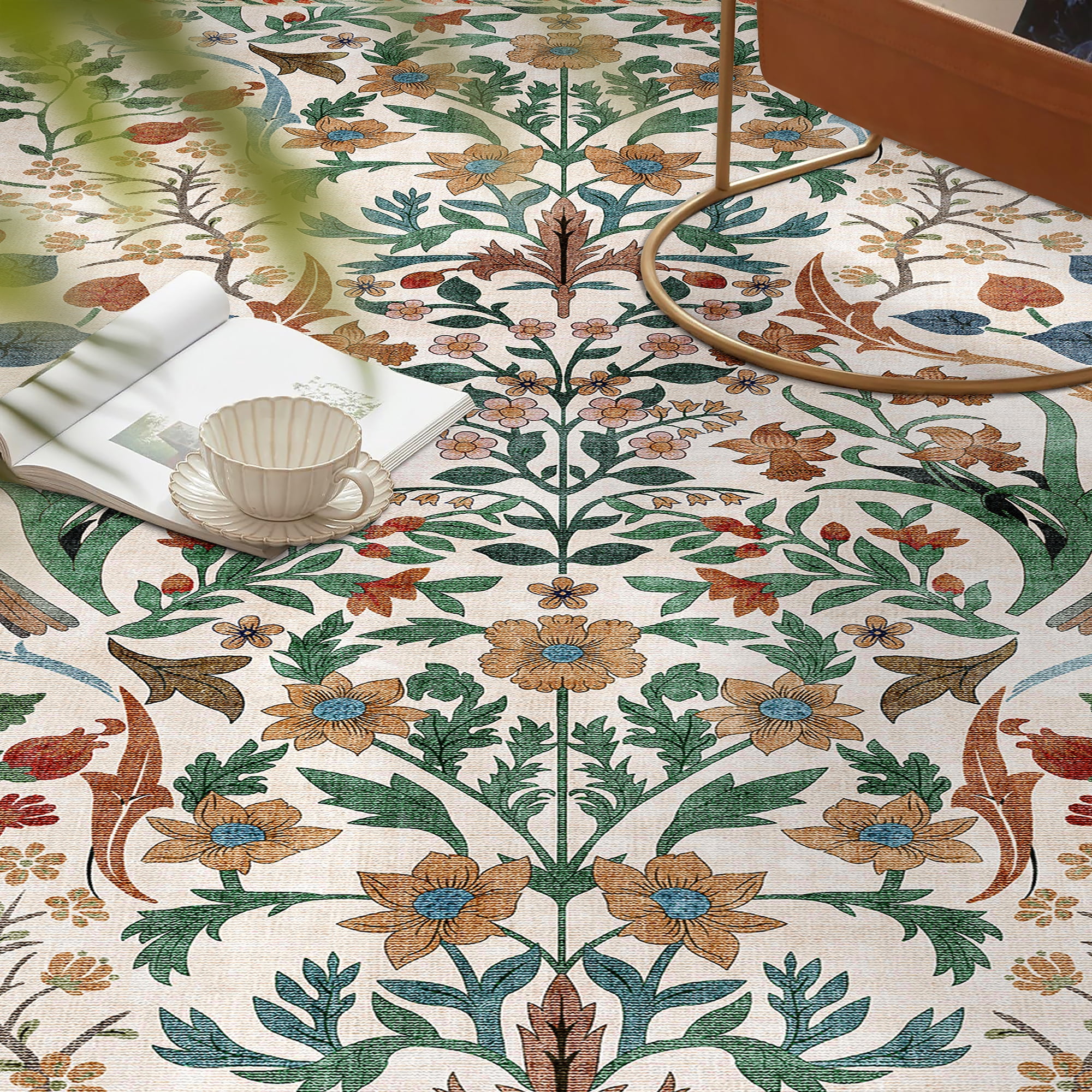 BERTHMEER 2'x6' Runner Rugs for Hallway Bathroom Bedroom Entryway Kitchen Non Slip Washable Beige Floral Vintage Oriental Traditional Flower Runner Rugs, Multicolor
