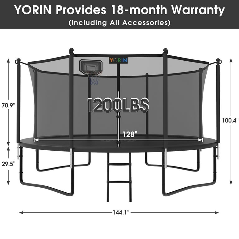 トンカラリン YORIN Trampoline, 12FT-16FT, 1200LBS Capacity, Enclosure