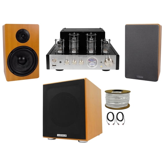Rockville BluTube Bluetooth Tube Amplifier 6.5" Wood Bookshelf Speakers 8" Sub