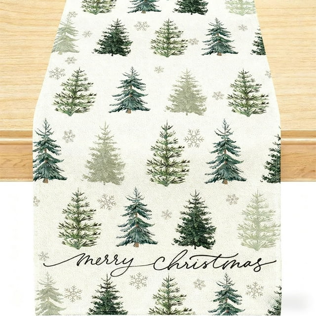 HaoXun Christmas Table Runner with Trees Snowflakes Design - 72x13 Inch Polyester Winter Holiday Kitchen Dining Table Decoration for Indoor Outdoor Home Party Decorations