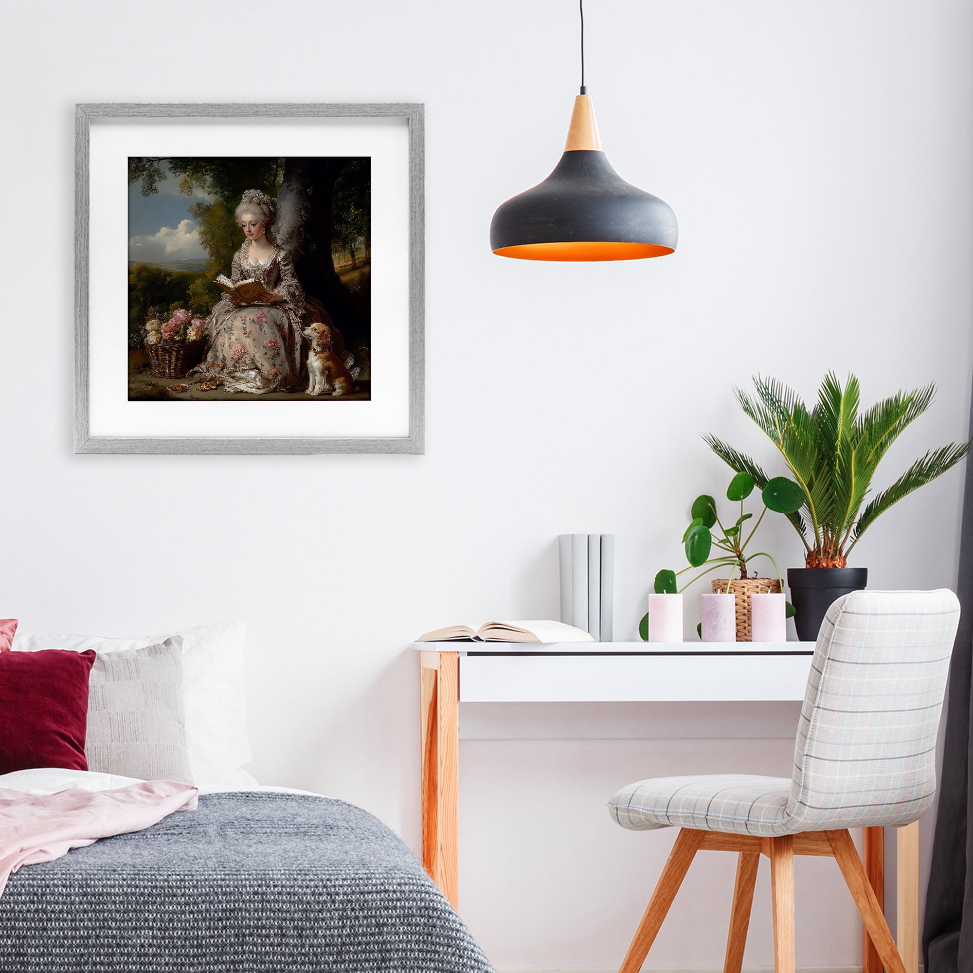 Stupell Industries Rococo Lady with Dog Gray Framed Print Under Glass, design by The Wands Want