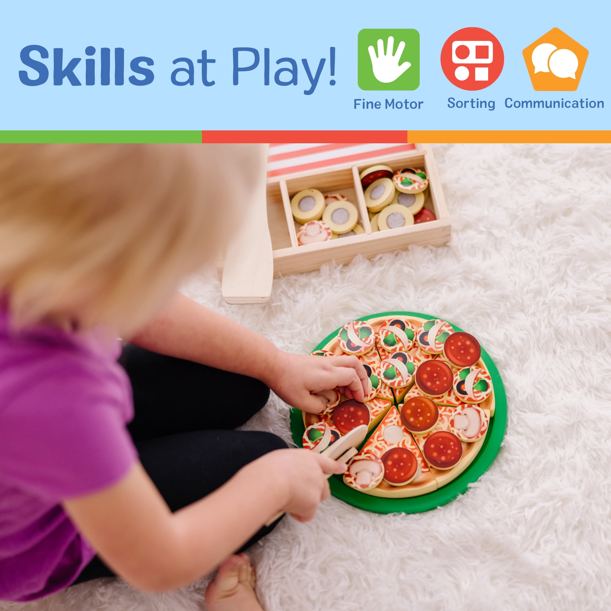 Melissa & Doug Wooden Pizza Party Play Food Set with 36 Toppings for Toddlers Age 3+