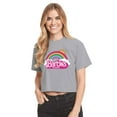 thumbnail image 4 of Barbie the Movie - Barbie Logo Rainbow - Juniors Cropped Cotton Blend T-Shirt, 4 of 5