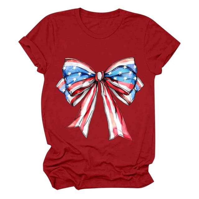 Tops Cortos para las Mujeres, Cuello Redondo de Manga Corta Impresa Por el Arco Del Día de la Independencia Hecha de 95% Poliéster 5% Spandex para Primavera Verano, Primavera de las Mujeres