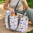 thumbnail image 2 of Pzuqiu Floral Butterfly Print Large Capacity Quilted Tote Bag Women Soft Lightweight Work Tote Bag for Travel Daily Casual Puffer Shoulder Handbag for Everyday Use, 2 of 7