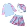 thumbnail image 2 of Esho 1-6Y Toddler Girls Rash Guards Swimsuit Long Sleeve Swim Shirts + Swim Culottes Cover-up Skirts + Swim Hat 3Pcs Bathing Suits Set For Beach Swimming Pool Party, 2 of 6