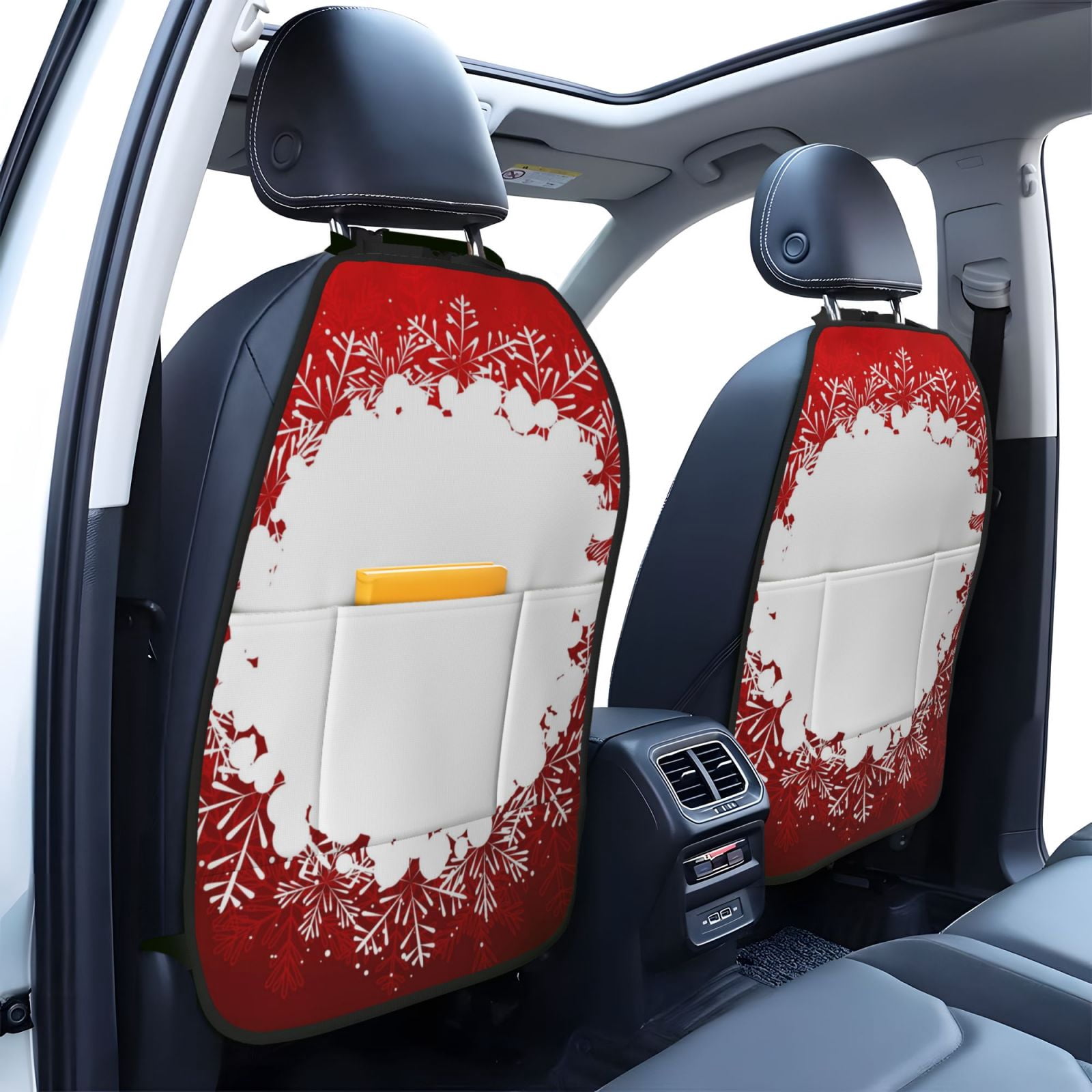 Xecao Winter Christmas Snowflake Pattern Car Seat Back Protector 2 Pack Large Capacity Pocket, Kick Mats Back Seat Protector