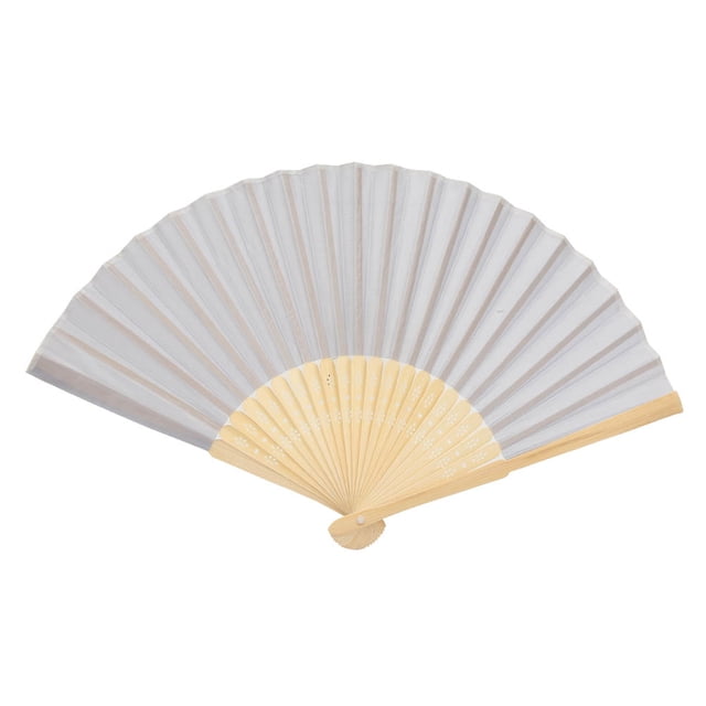 Abanico de mano de tela plegable de bambú de color puro, regalo de decoración para bodas, fiestas y el hogar (plata)