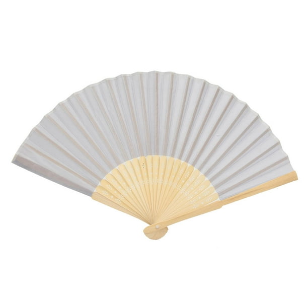 Abanico de mano de tela plegable de bambú de color puro, regalo de decoración para bodas, fiestas y el hogar (plata)