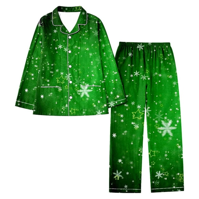 HNMKIU Ensemble de Pyjama pour Femmes Femmes Noël Décontracté Col à Revers Imprimé Père Noël Fêtes Flocons de Neige Manches Longues Ensemble Pantalon