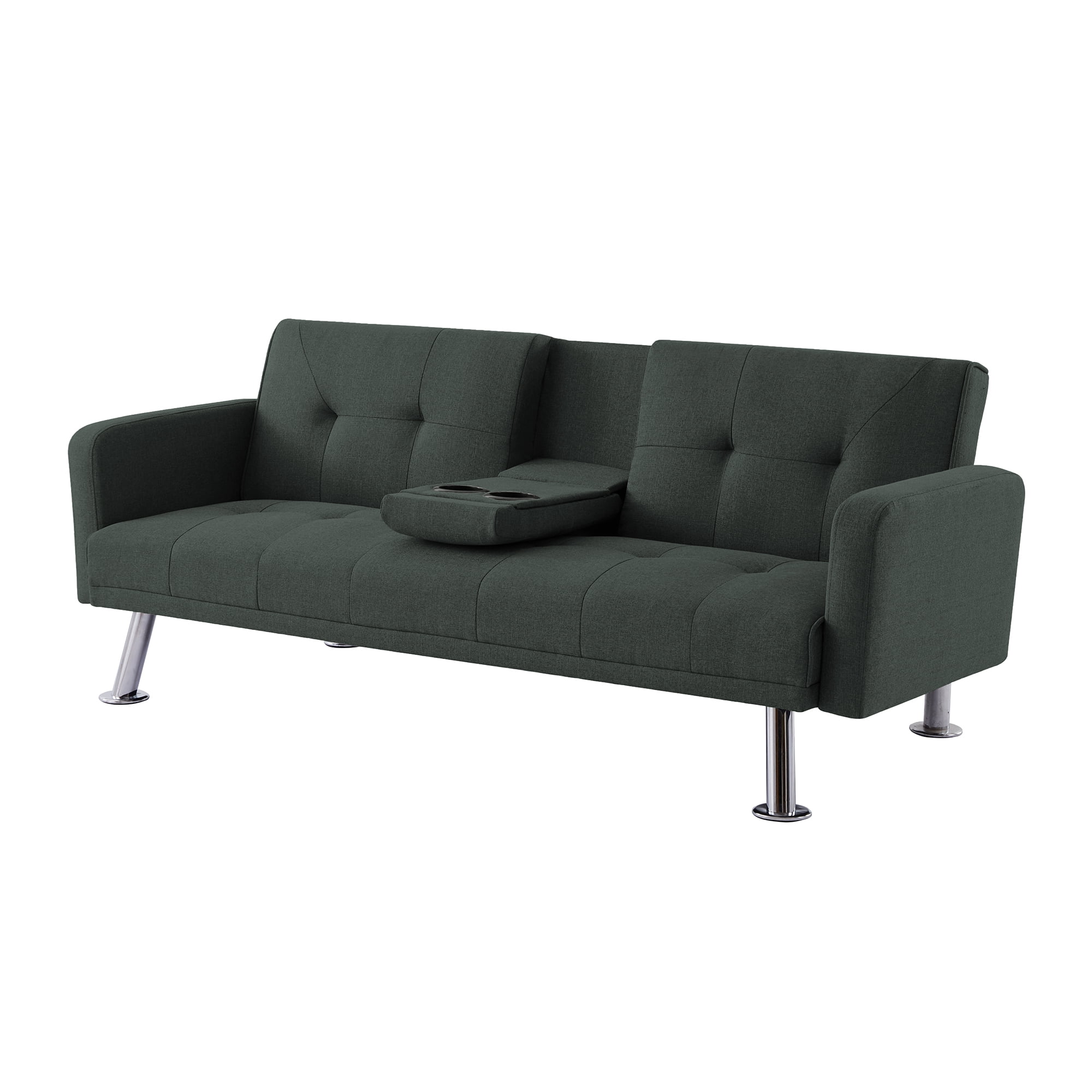 Aukfa Futon Tufted Back Convertible Sofa with 2 Cup Holders - 72" Twin -Dark Gray
