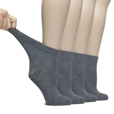 

HUGH UGOLI Women Diabetic Ankle Socks Super Soft & Thin Bamboo Socks Wide & Loose Non-Binding Top & Seamless Toe 4 Pairs Melange Gray Shoe Size: 6-9