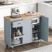 thumbnail image 2 of K&K Kitchen Island with Foldable Counter Top, Kitchen Storage Cart with Slide-Out Shelf, Towel Rack and Drawer, Rolling Kitchen Cart on Wheels, for Kitchen, Living Room, Dining Room, Grey Blue, 2 of 6