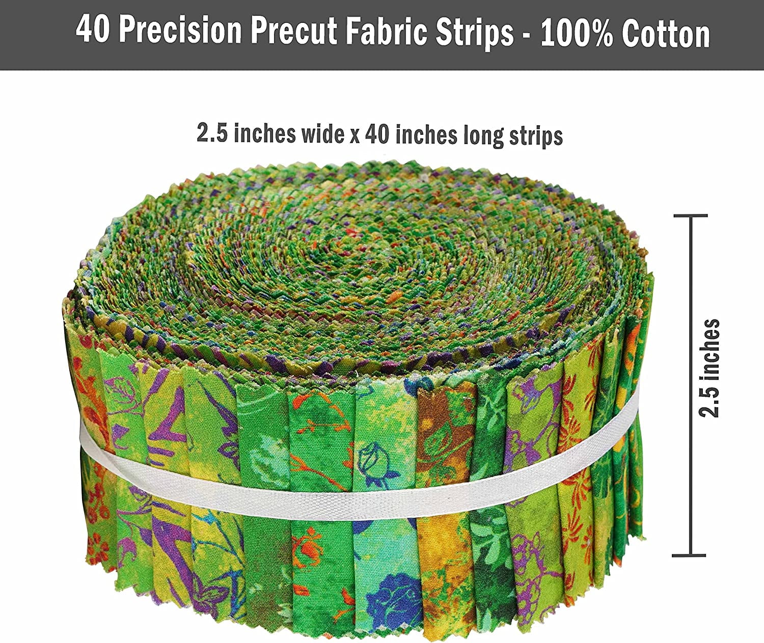 Soimoi 40Pcs Batik Print Cotton Precut Fabrics For Quilting Craft Strips 2.5x42inches Jelly Roll - Green