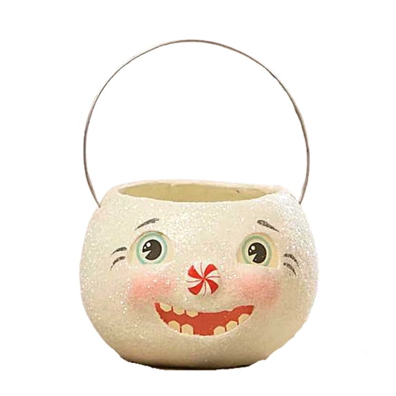 Bethany Lowe Happy Snowman Bucket (Petite) - One Bucket 3 Inch, Paper - Peppermint Christmas Tj2331