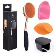 Large Rose Gold Foundation contour Round Toothbrush Dust Free Oval Makeup Brushes with Blending Sponge dustproof cover brush egg cleaner 