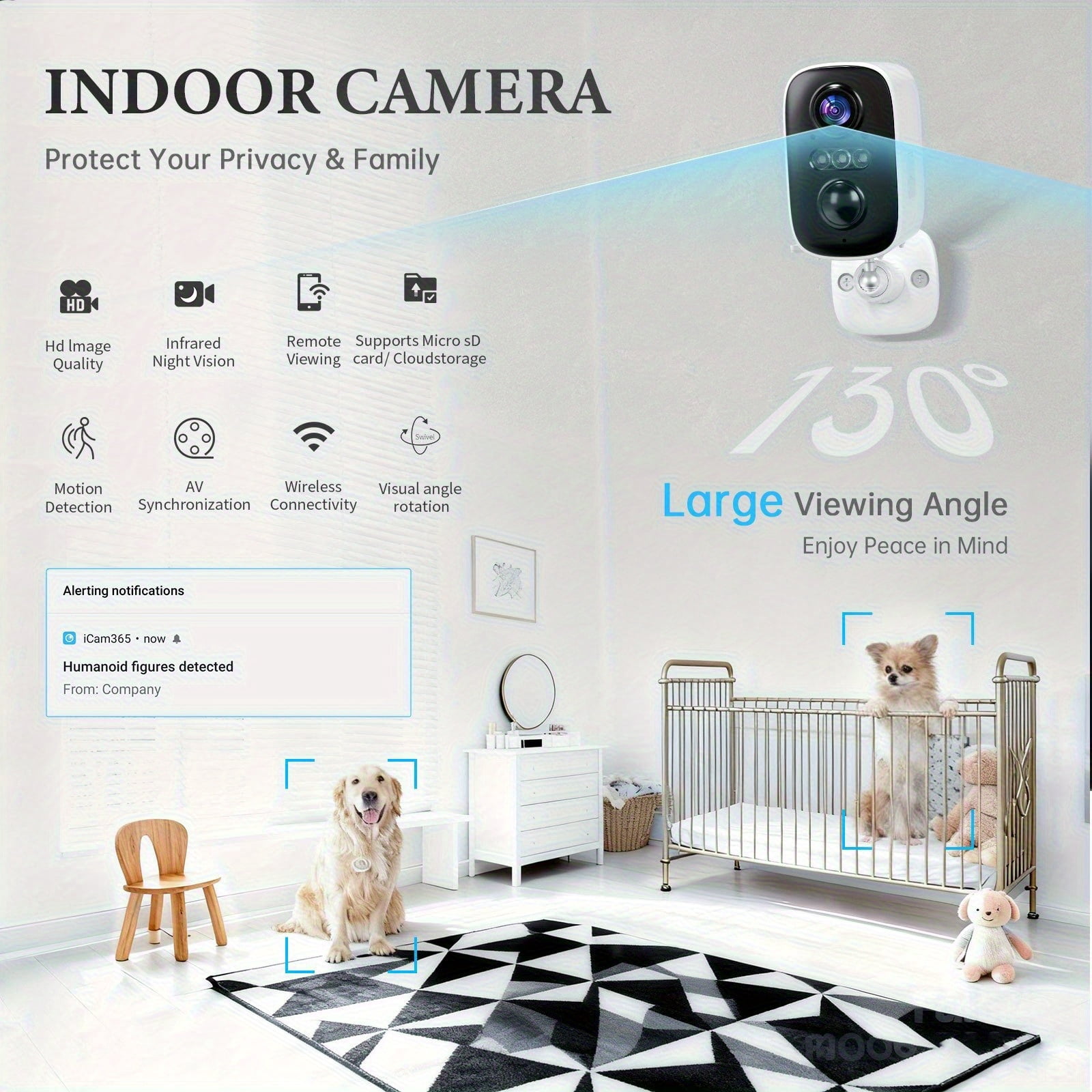 4Pcs Indoor Security Camera Set, 2K HD with Spotlight Alarm, AI & RFID Detection, Color Night Vision, 3D Noise Reduction, Wired Charging, Anti-Theft Home Surveillance