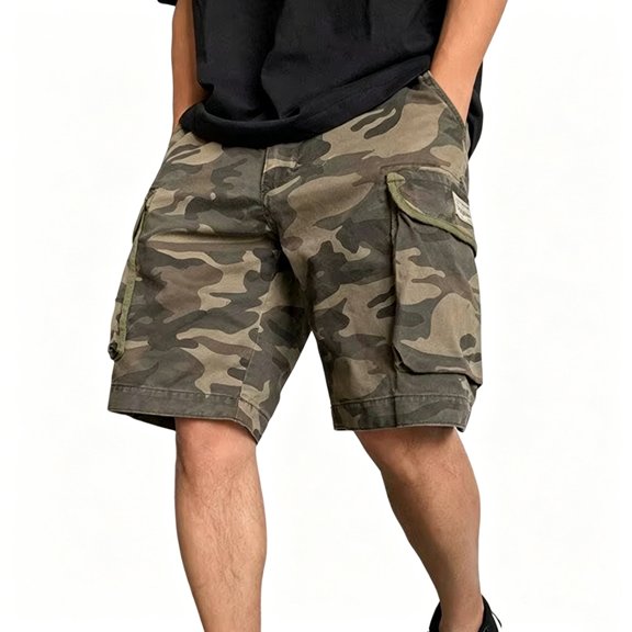XDZJLR Big And Tall Mens Cargo Shorts Camo Casual Lightweight Pocket Workout Beach Summer Outdoor Breathable Elastic Waist Blend Hiking Shorts 2Xl