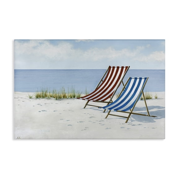 Stupell Industries Serene Beach Chairs Landscape Painting Gallery Wrapped Canvas Art Print Wall Art, 24 x 16