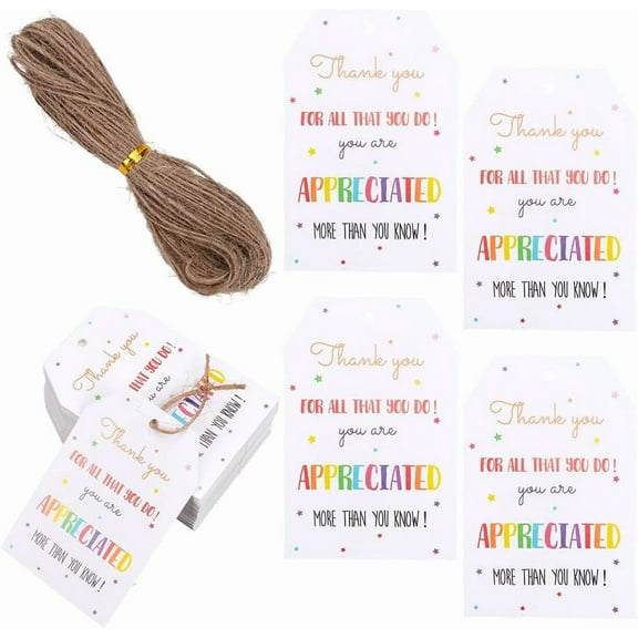 1 Box 100Pcs Thank You DIY for All That You Do Tags 3x2 Kraft Paper Tags with Twine Colorful Thank You Labels DIY for Party Wedding Favor Wrapping Employee Mothers Day Teachers Day Thanksgiving