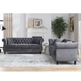 thumbnail image 3 of 2pcs 80" Inch Chesterfield Sofa Set, Velvet Couch with Deep-Button Tufting, Modern Classic Design Sofa Quilted Upholstery, Furniture for Living Room, Office, Salon, Lounge, Grey, 3 of 9