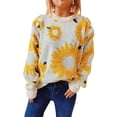 thumbnail image 3 of Women'S Print Long Sleeve Sweater Round Neck Knitted Pullovers Top Yellow S, 3 of 10
