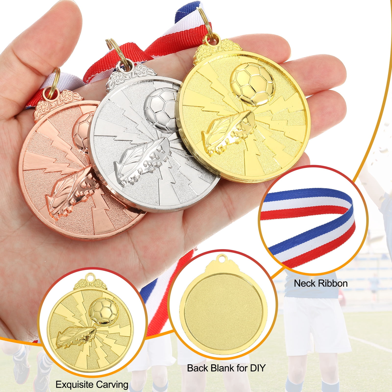 Uxcell 2 Inch Soccer Medals Gold Award Medals with Neck Ribbon for Team Sports Games Party Favors 12 Pieces