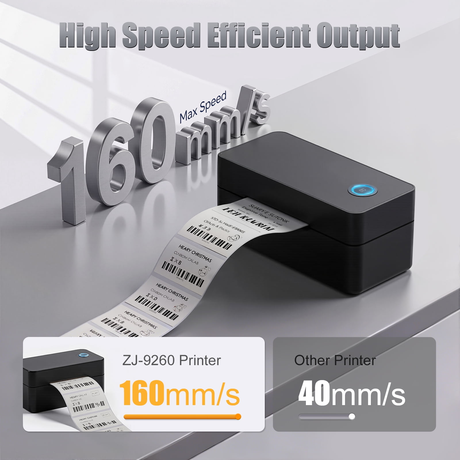 Ptlahmri Professional Labels Printer for Shipping Package 4x6 Blue Inkless Thermal Printer Wired Bluetooth for iOS/Android, UPS Compatible