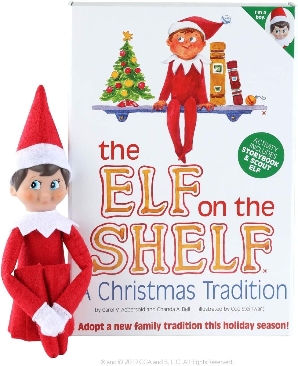 The Elf on The Shelf Bundle: Scout Elf Boy Light Tone, Boy & Girl Frost Pips and 3 Elf T-Shirts