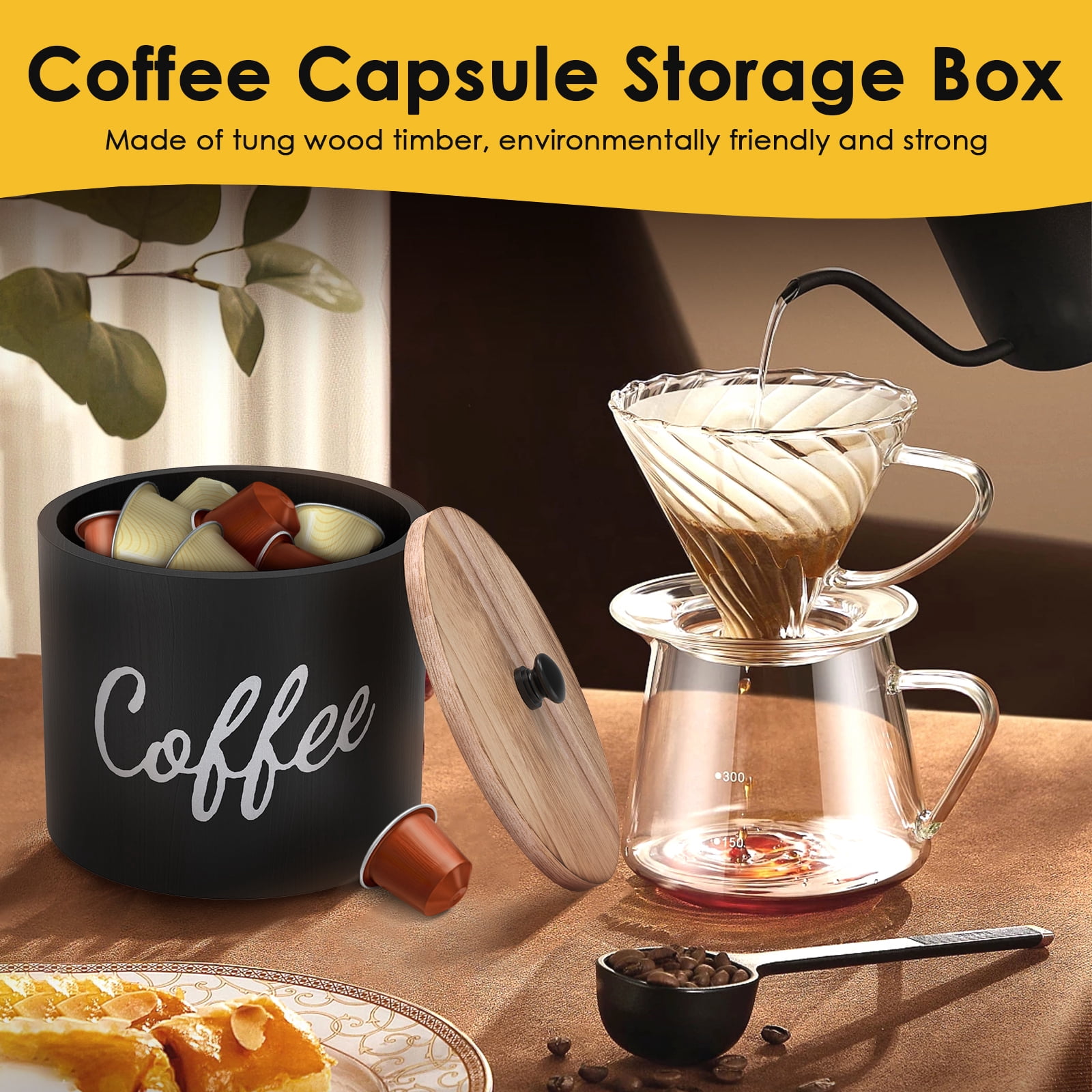 NUAHRHY 2pcs Wood Coffee Filter Holder Dispenser Storage Container Dispensers with Lid Enduring Filter Container for Counter Decor