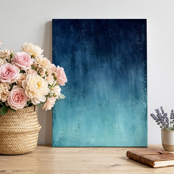 Deep Teal Ombre Canvas Wall Art, Vintage Ocean Blue Black Rustic Boho Shabby Chic Pictures Wall Decor Wooden Framed Artwork Art Prints for Living Room Hallway Bedroom Office 8"x10"