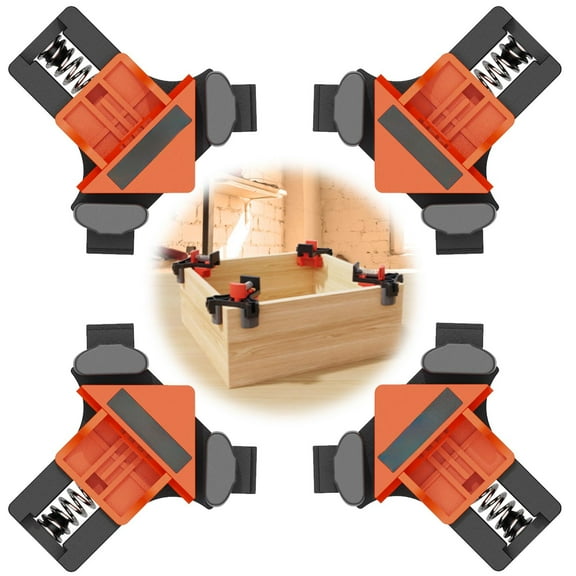 Corner Clamp for Woodworking, 90 Degree Right Angle Clamp, Wood Clamps, 4Pcs Adjustable Spring Loaded Woodworking Clamp, Photo Framing, Orange