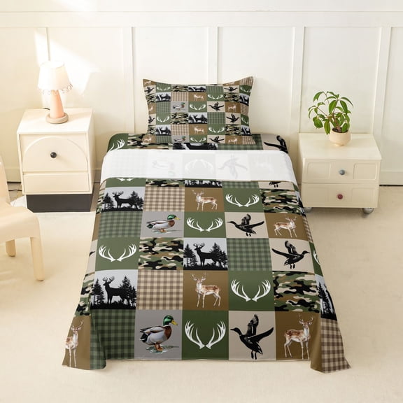 Erosebridal Mallard Duck Twin Sheet Sets,Jungle Animals Deer Bedding For Boys Kids 3pcs