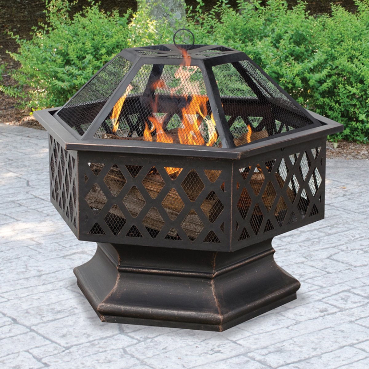 Belleze Hex Shaped Outdoor Firepit Garden Backyard Fireplace Fire
