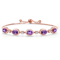 Gem Stone King 18K Rose Gold Plated Silver Purple Amethyst and Moissanite Tennis Bracelet for Women | 3.75 Cttw | Gemstone February Birthstone | Oval Checkerboard 7X5MM | Fully Adjustable 10 inch