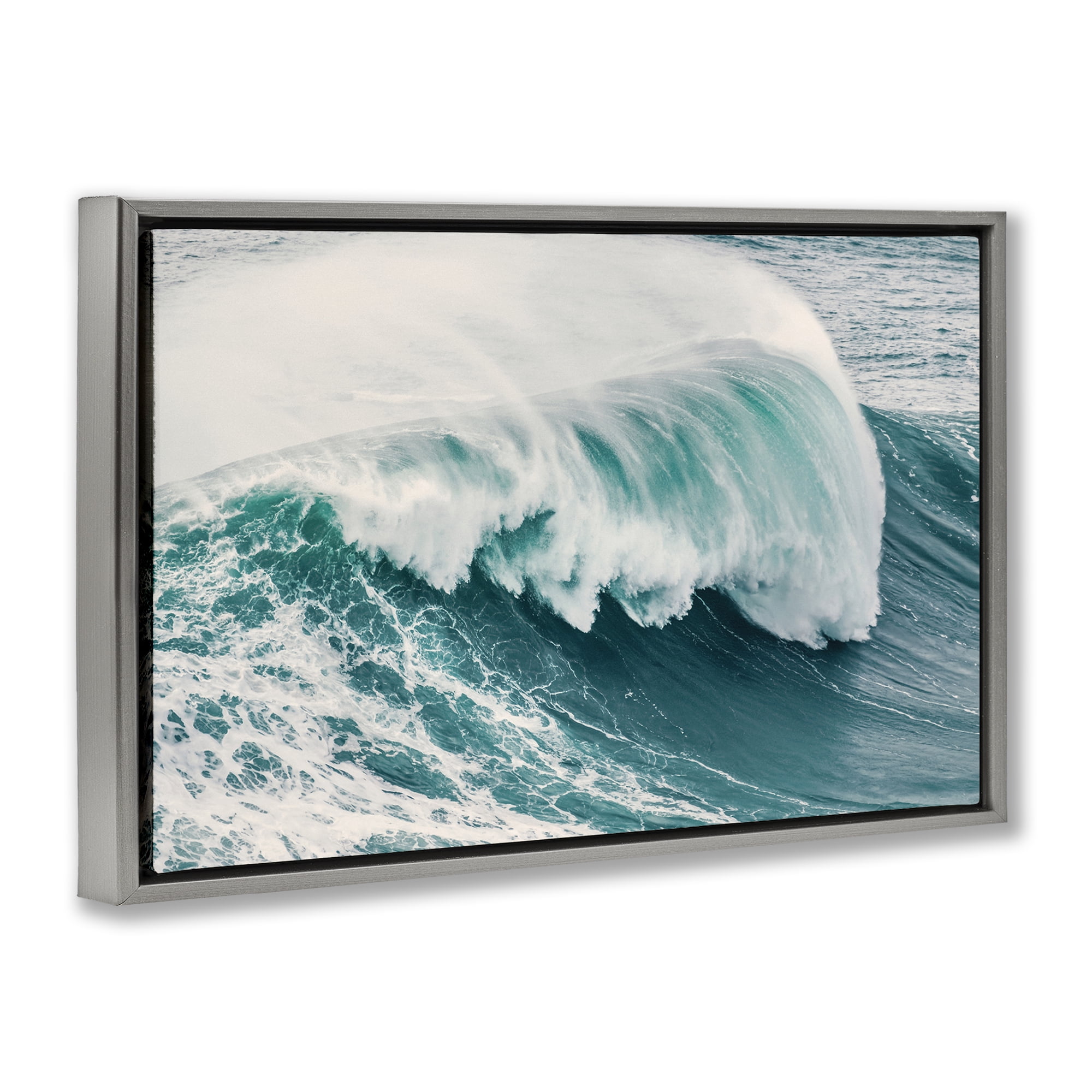 Stupell Industries Large Breaking Wave Nautical & Beach Photography Gray Floater Framed Canvas Art Print Wall Art, 25 x 17
