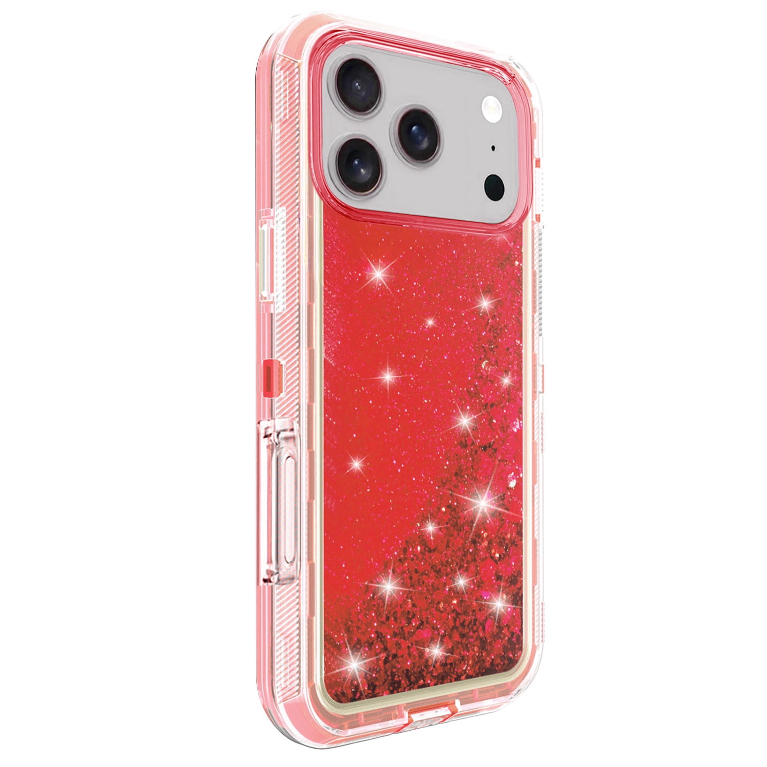 Sparkling Liquid Quicksand Protective Case for iPhone 17 Pro Max - Red