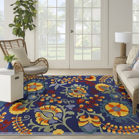 Nourison Aloha Outdoor Navy Multicolor 9' x 12' Area Rug (9x12)
