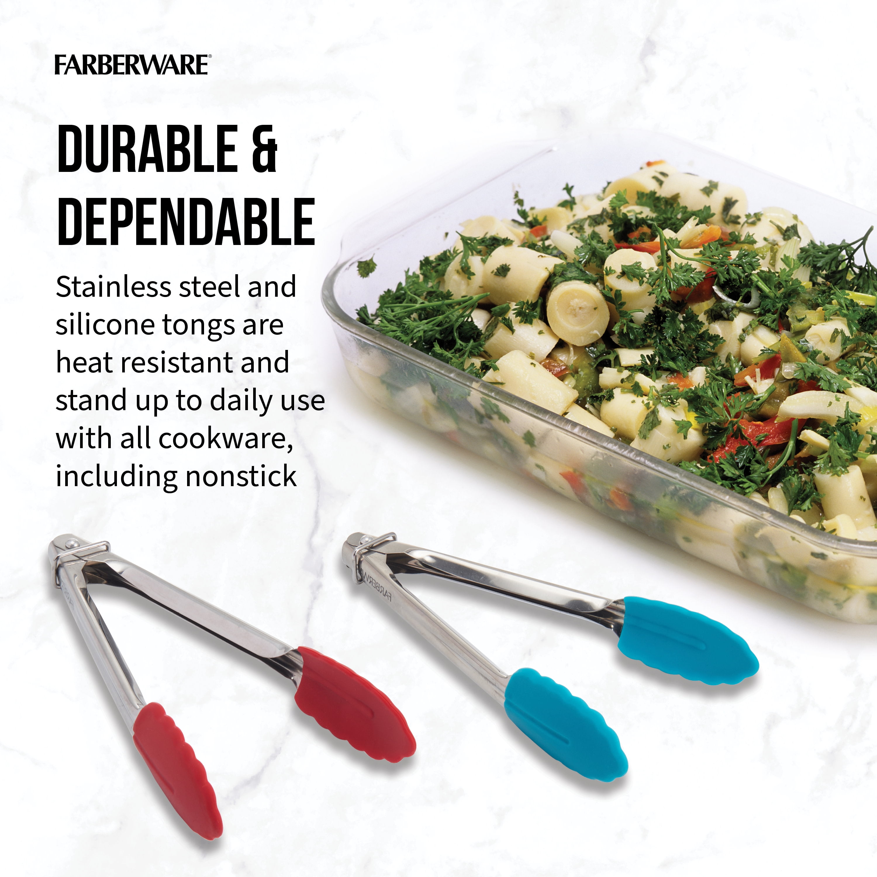 Tovolo Kitchen Cooking Mini Stainless Steel Tongs 7 with Silicone Grip & Easy Lock Mechanism for Serving, Salad, and Ice, Set of 2, Charcoal & Warm