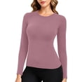 thumbnail image 5 of Fnooota Womens Thermal Tops, Base Layer Long Sleeve Crew Neck Slim Fit Layering Undershirts Pink Size L, 5 of 7