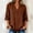 Brown, variant on Women V Notch Neck Linen Blend Button Up Shirt, 3/4 Sleeve Chiffon Ruffle Hem Loose Casual Blouse Top for Summer Vacation Office Beach Travel Pink XL