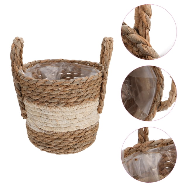 WRITWAA 1Ud Cesta Tejida De Rattan Para Plantas Y Decorativa Color Multifuncional