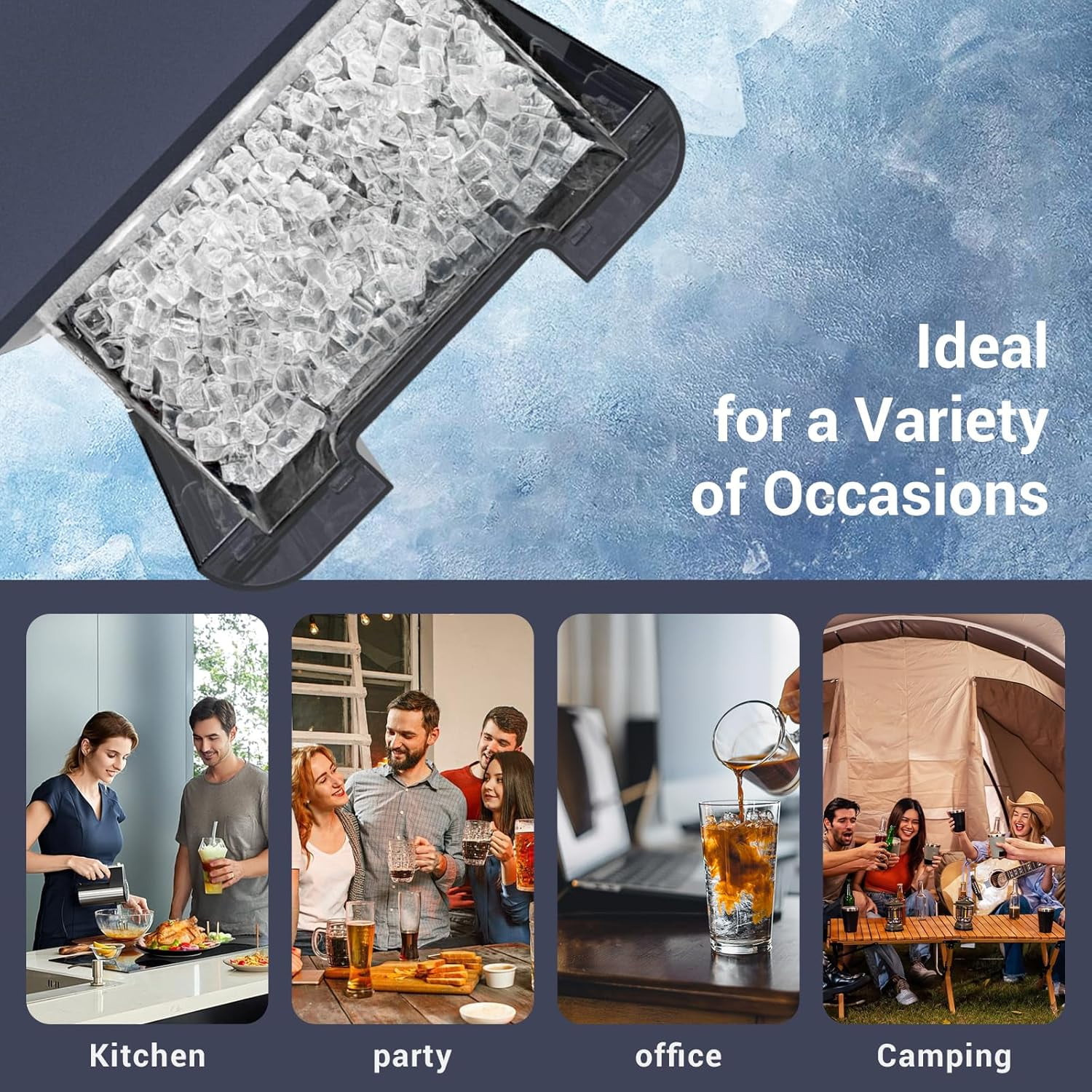 Countertop Ice Maker, Self-Cleaning Nugget Ice Machine for Home, 43Lbs/24H, Soft Chewable Pellet Ice, Stainless Steel, Portable for Kitchen Office Bar