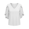 thumbnail image 4 of VEKDONE Womens 3/4 Length Sleeve Tops Summer Loose Fit V-Neck Casual Blouse Solid Color Lightweight Shirts Fashion Clothes White S, 4 of 9
