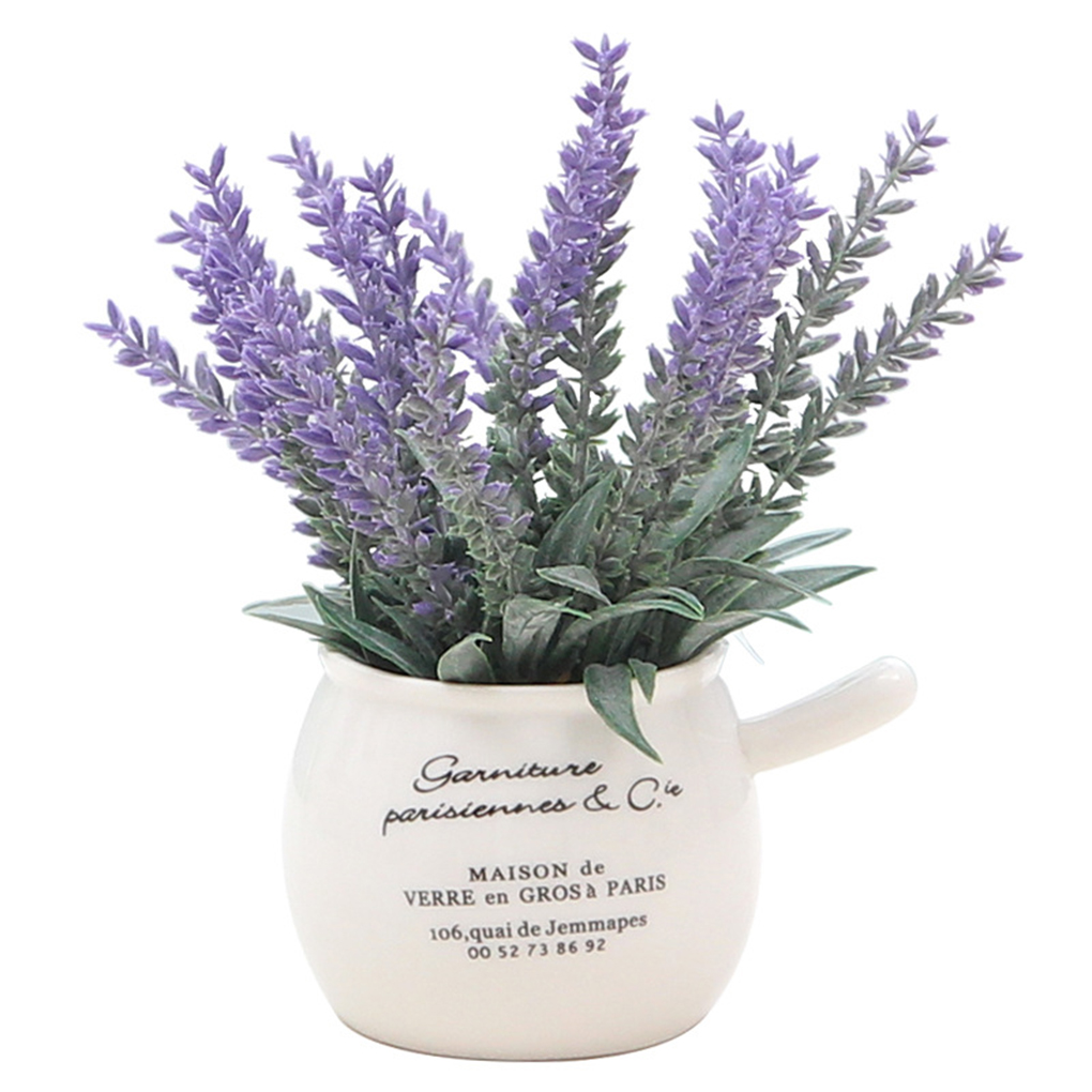 GeweYeeli Artificial Potted Plant Fake Lavender Flower Bouquet Pot Home