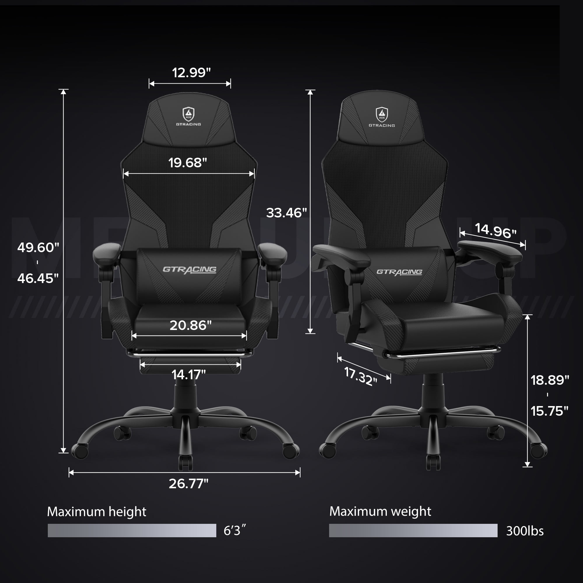 GTRACING LUFT-400 Mesh & Faux Leather Ergonomic Gaming and Office Chair with Adjustable Reclining, Lumbar Support, and Footrest, Black