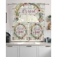 thumbnail image 2 of Floral Botanical Wreath Kitchen Curtains Swag Valance and Tier Curtains Set 24 Inch Length, Vintage Wooden Botanical Rod Pocket Drape Panels Pair Swag Curtain for Bathroom/Cafe/Window, 2 of 6