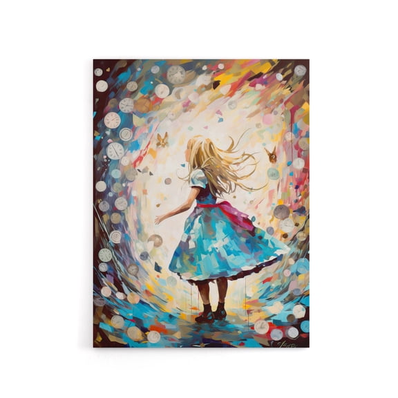 Alice Down Rabbit Hole and Wonderland Clocks Canvas Wall Art Print 12X16"